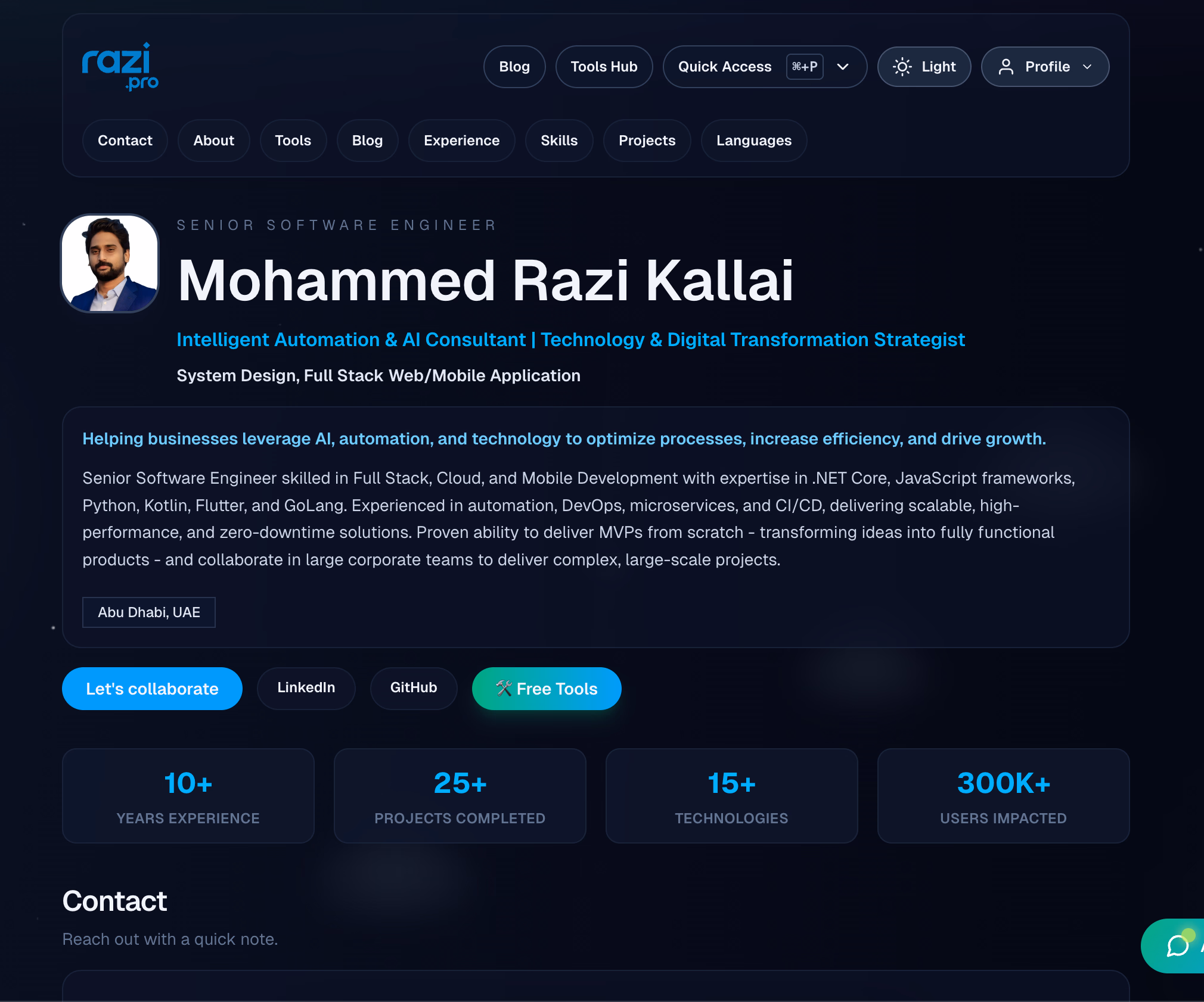 razi.pro - Personal Portfolio with AI-Powered Features preview
